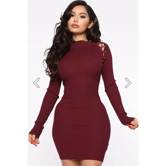 Women's Fashion Nova Burgundy Mini Dress - Picture 1 of 3